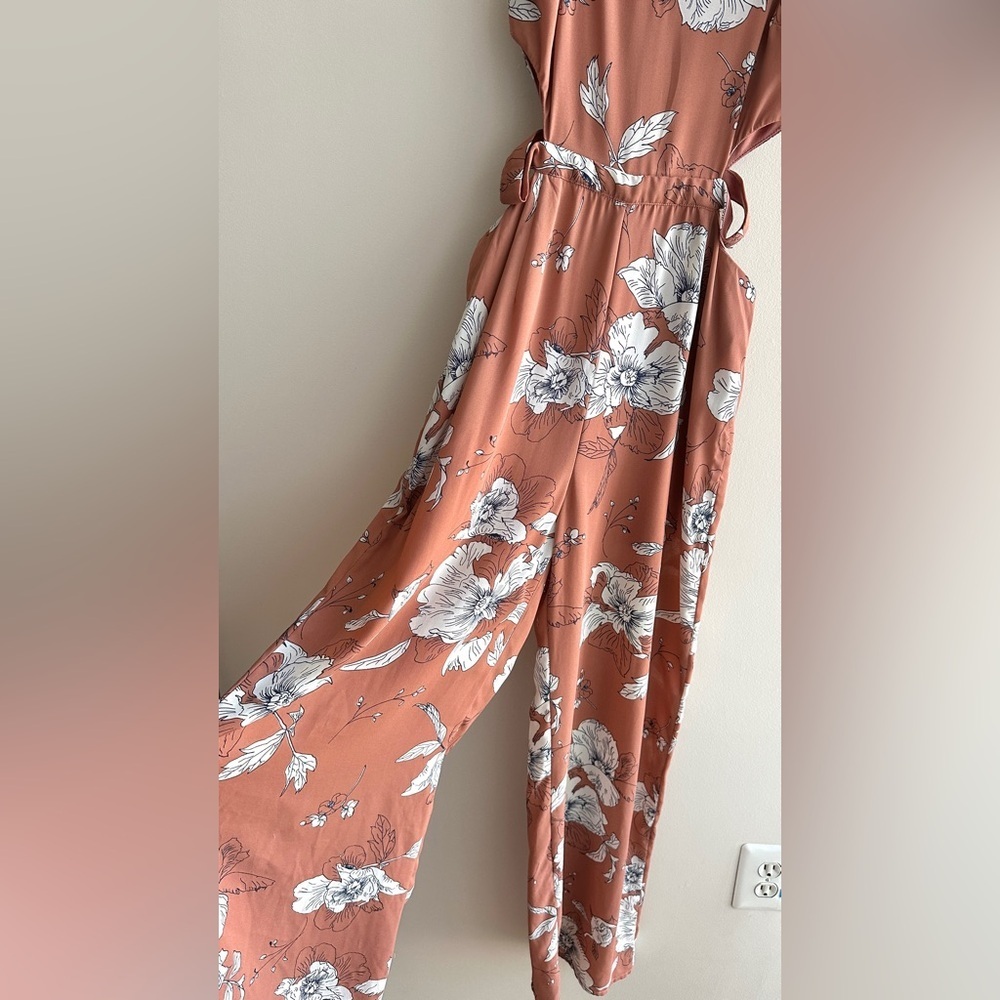 Sienna Sky Floral Cutout Wide Leg Jumpsuit, Peach/White, Summer/Spring, Small - Picture 7 of 16